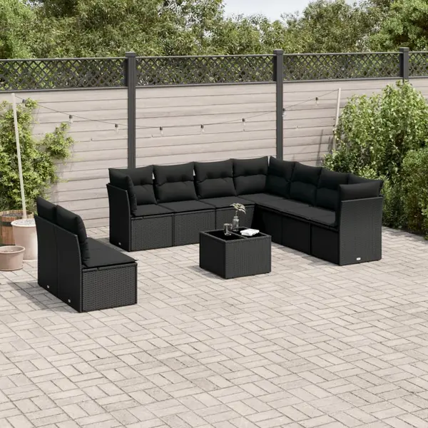 Gossi set canapele de gradina cu perne, 10 piese, negru, poliratan