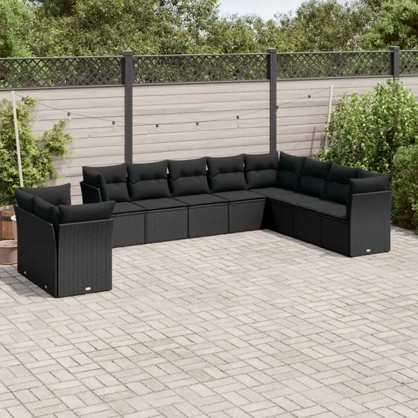 Gossi set canapele de gradina cu perne, 10 piese, negru, poliratan