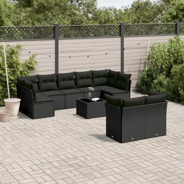 Gossi set canapele de gradina cu perne, 10 piese, negru, poliratan