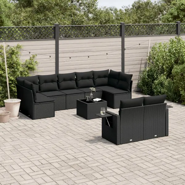Gossi set canapele de gradina cu perne, 10 piese, negru, poliratan