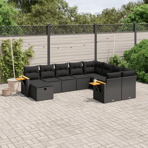 Gossi set canapele de gradina cu perne, 10 piese, negru, poliratan