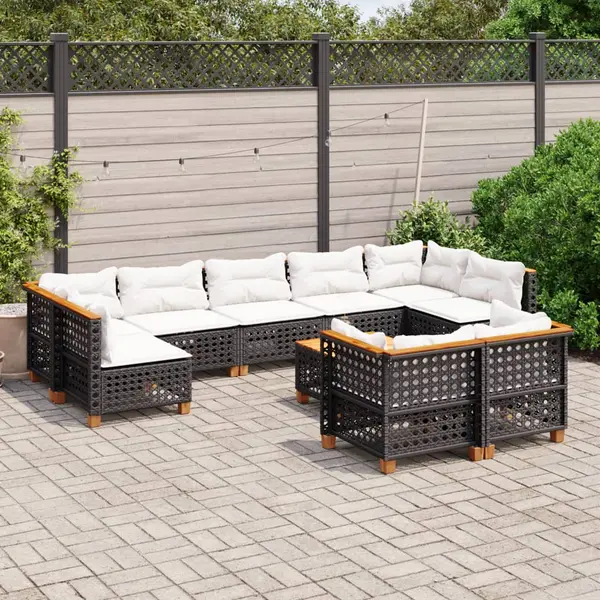 Gossi set canapele de gradina cu perne, 10 piese, negru, poliratan