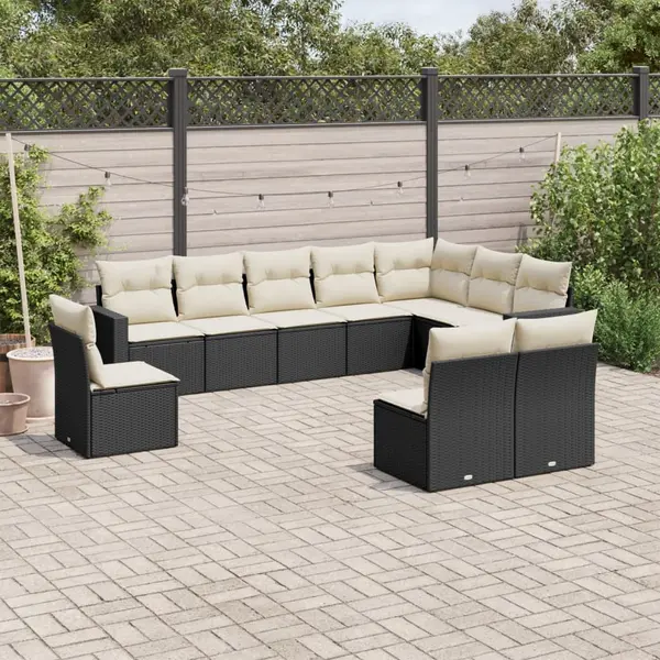 Gossi set canapele de gradina cu perne, 10 piese, negru, poliratan