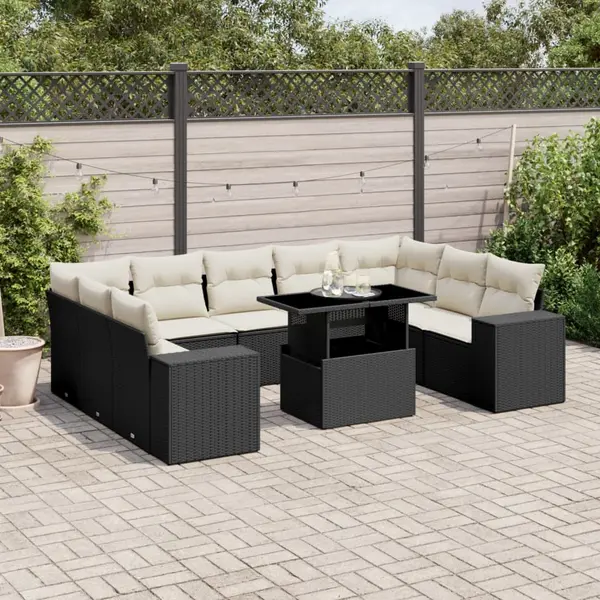 Gossi set canapele de gradina cu perne, 10 piese, negru, poliratan