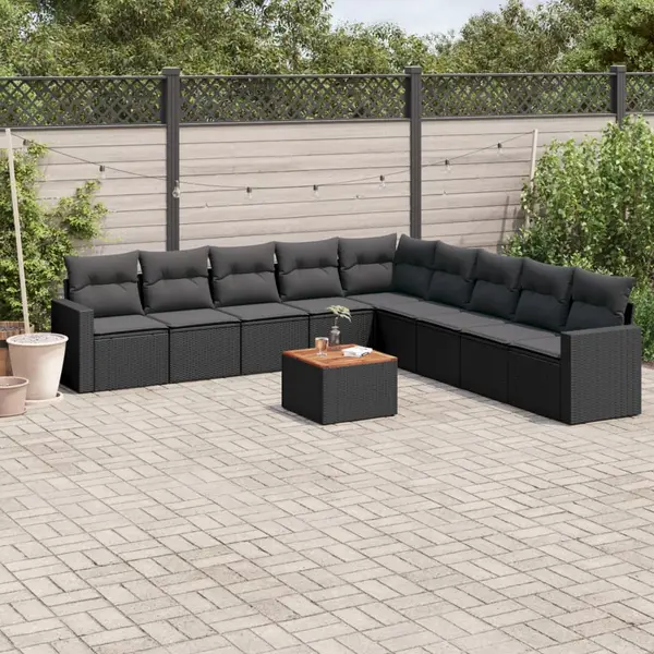 Gossi set canapele de gradina cu perne, 10 piese, negru, poliratan