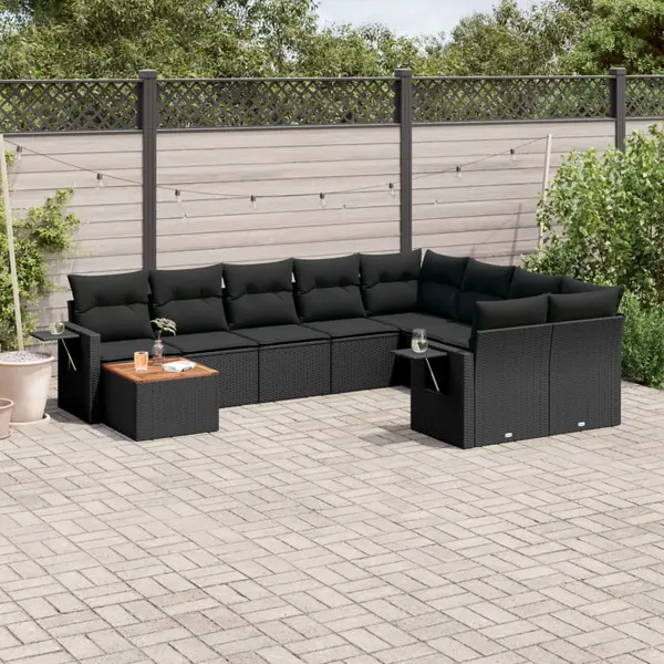 Gossi set canapele de gradina cu perne, 10 piese, negru, poliratan