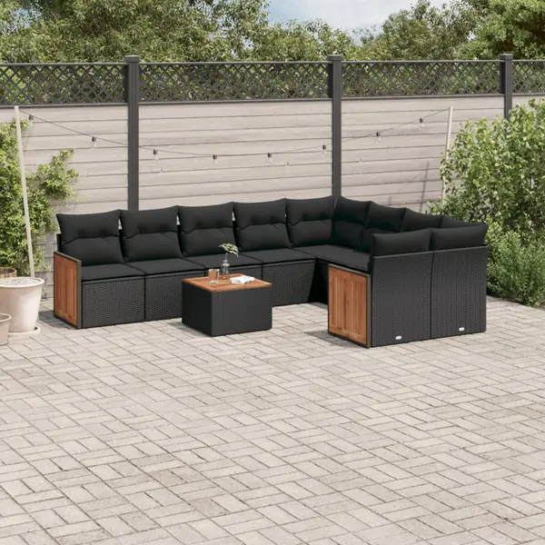 Gossi set canapele de gradina cu perne, 10 piese, negru, poliratan