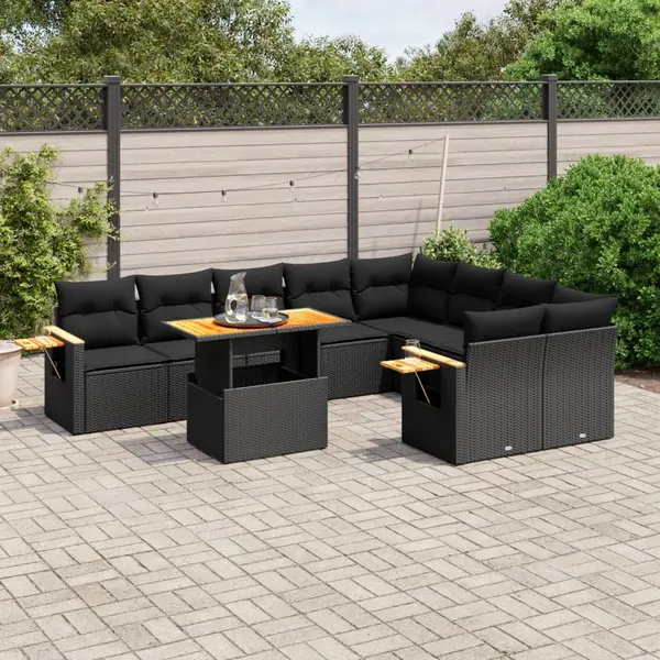 Gossi set canapele de gradina cu perne, 10 piese, negru, poliratan