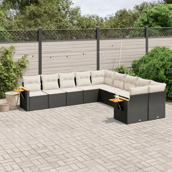 Gossi set canapele de gradina cu perne, 10 piese, negru, poliratan
