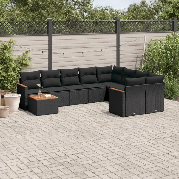 Gossi set canapele de gradina cu perne, 10 piese, negru, poliratan
