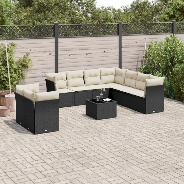 Gossi set canapele de gradina cu perne, 10 piese, negru, poliratan