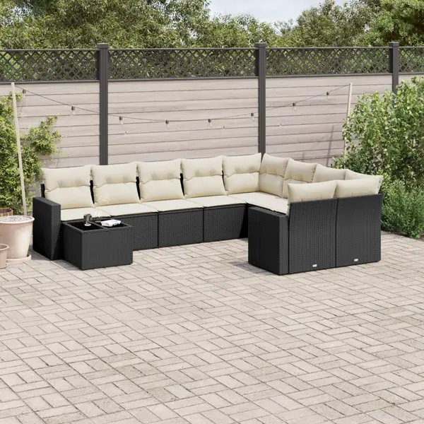 Gossi set canapele de gradina cu perne, 10 piese, negru, poliratan