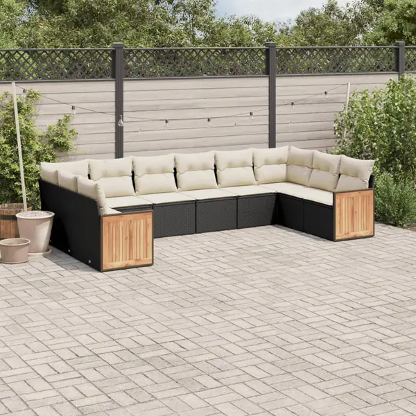 Gossi set canapele de gradina cu perne, 10 piese, negru, poliratan