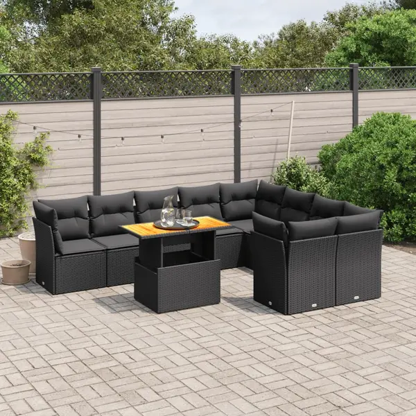 Gossi set canapele de gradina cu perne, 10 piese, negru, poliratan