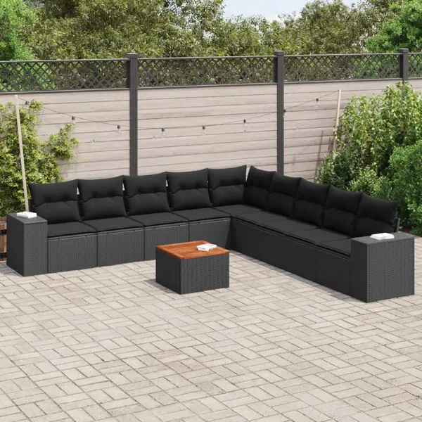 Gossi set canapele de gradina cu perne, 10 piese, negru, poliratan