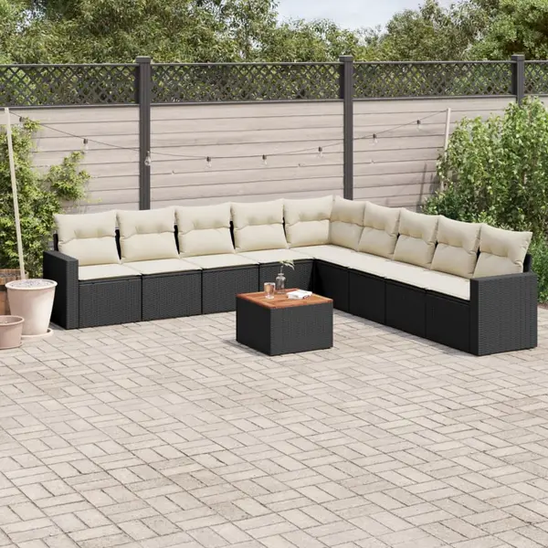 Gossi set canapele de gradina cu perne, 10 piese, negru, poliratan
