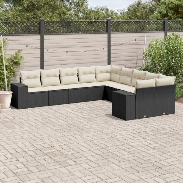 Gossi set canapele de gradina cu perne, 10 piese, negru, poliratan