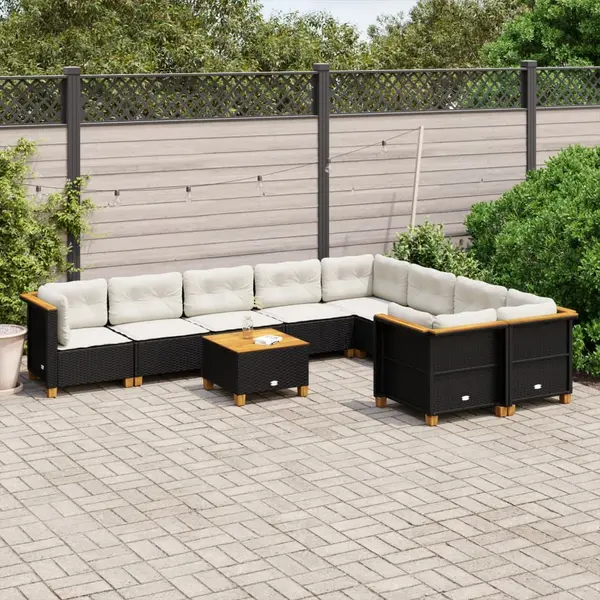 Gossi set canapele de gradina cu perne, 10 piese, negru, poliratan