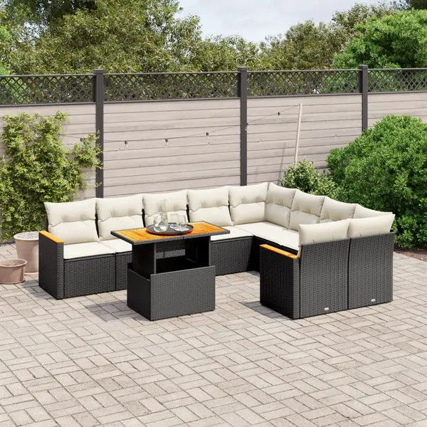 Gossi set canapele de gradina cu perne, 10 piese, negru, poliratan