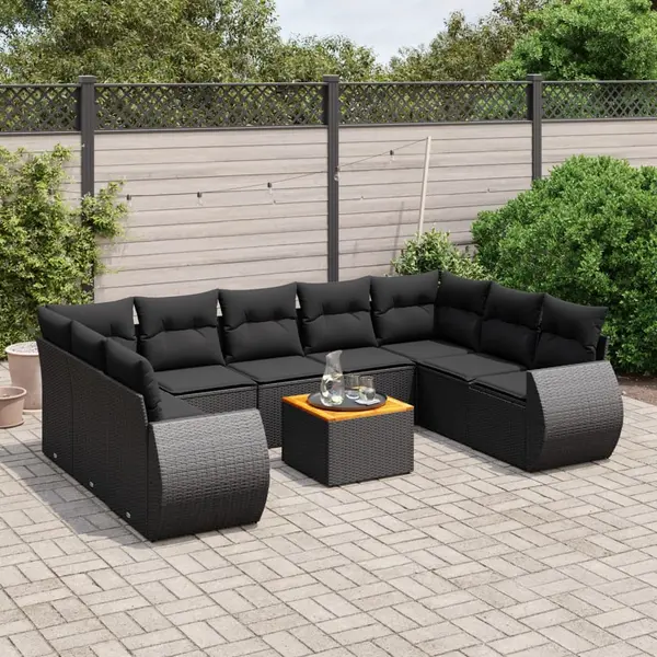 Gossi set canapele de gradina cu perne, 10 piese, negru, poliratan