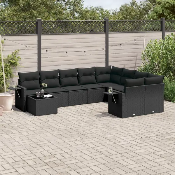 Gossi set canapele de gradina cu perne, 10 piese, negru, poliratan
