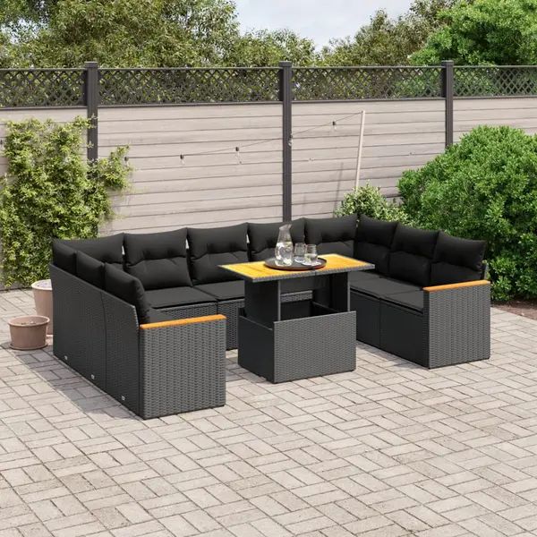 Gossi set canapele de gradina cu perne, 10 piese, negru, poliratan