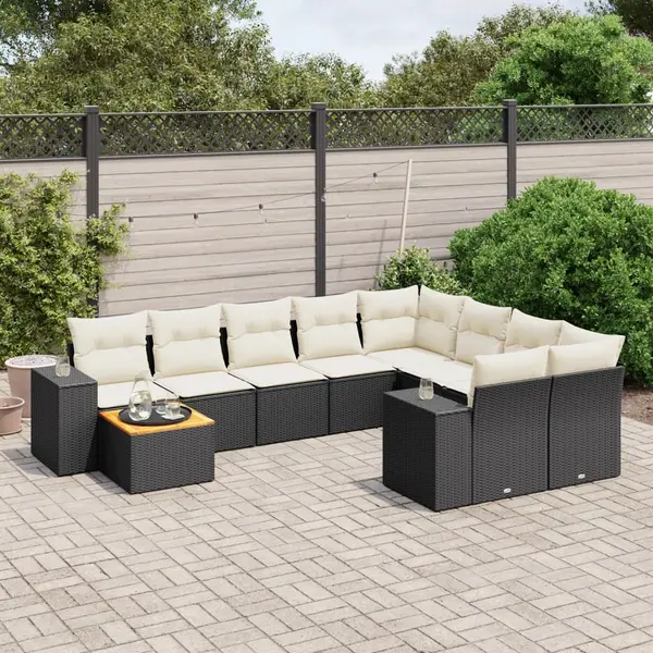 Gossi set canapele de gradina cu perne, 10 piese, negru, poliratan