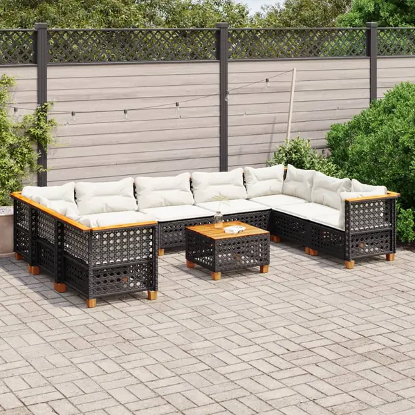 Gossi set canapele de gradina cu perne, 10 piese, negru, poliratan