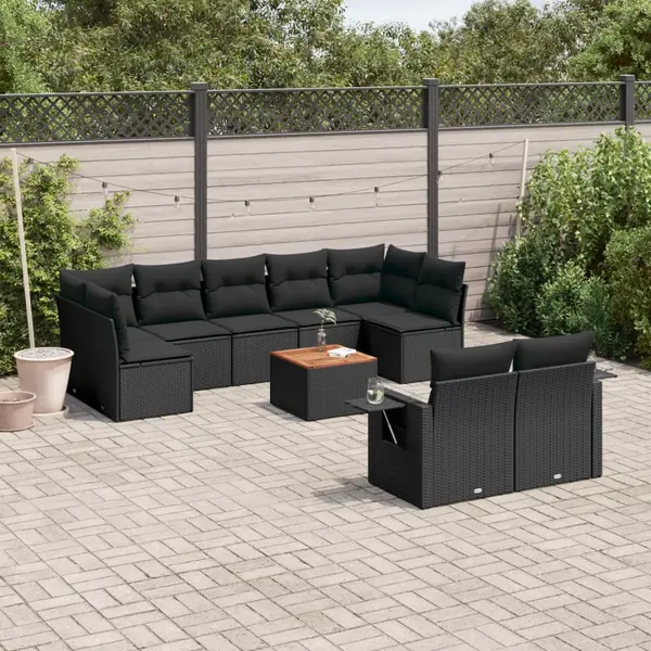 Gossi set canapele de gradina cu perne, 10 piese, negru, poliratan