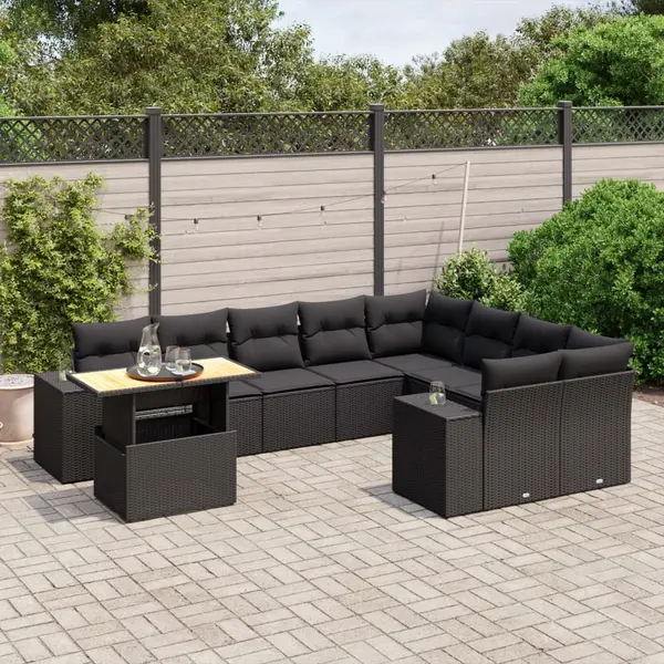 Gossi set canapele de gradina cu perne, 10 piese, negru, poliratan