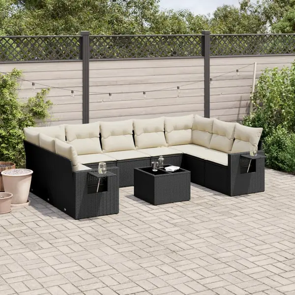 Gossi set canapele de gradina cu perne, 10 piese, negru, poliratan