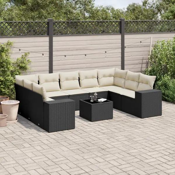 Gossi set canapele de gradina cu perne, 10 piese, negru, poliratan