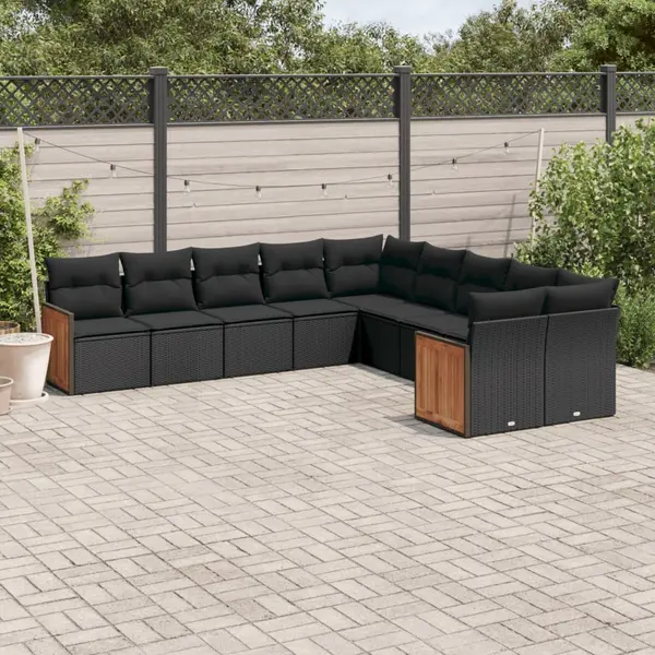 Gossi set canapele de gradina cu perne, 10 piese, negru, poliratan