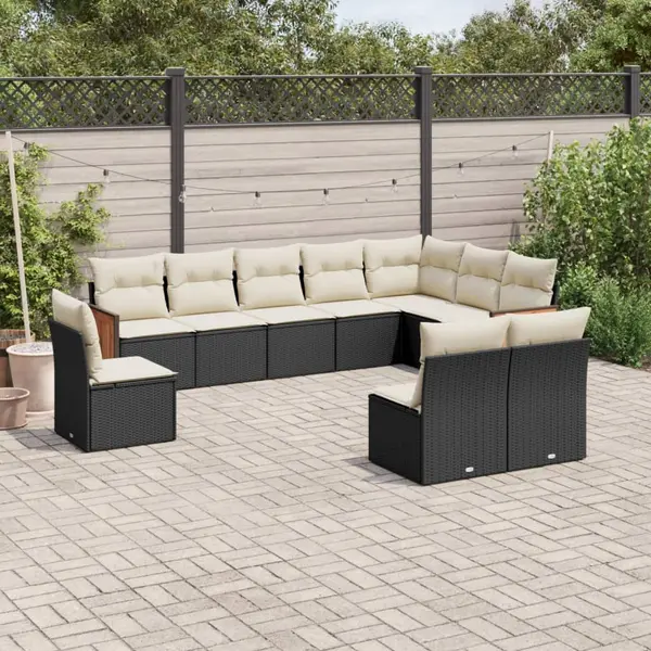 Gossi set canapele de gradina cu perne, 10 piese, negru, poliratan