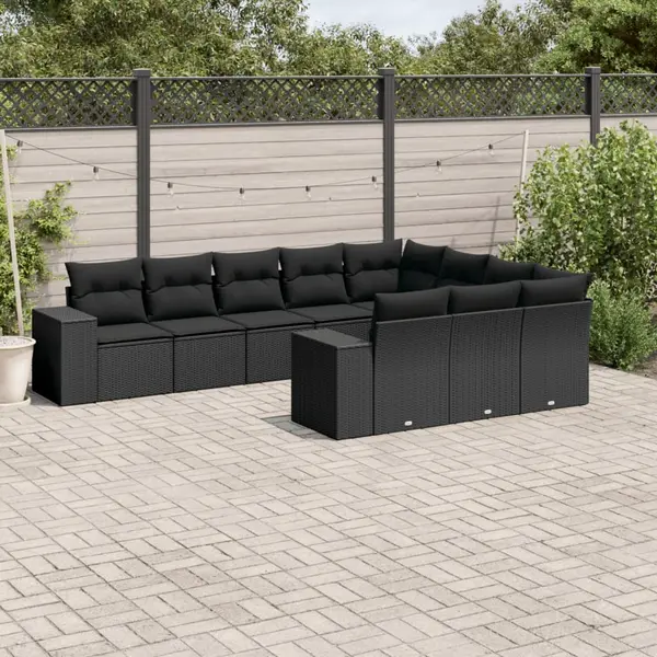 Gossi set canapele de gradina cu perne, 10 piese, negru, poliratan