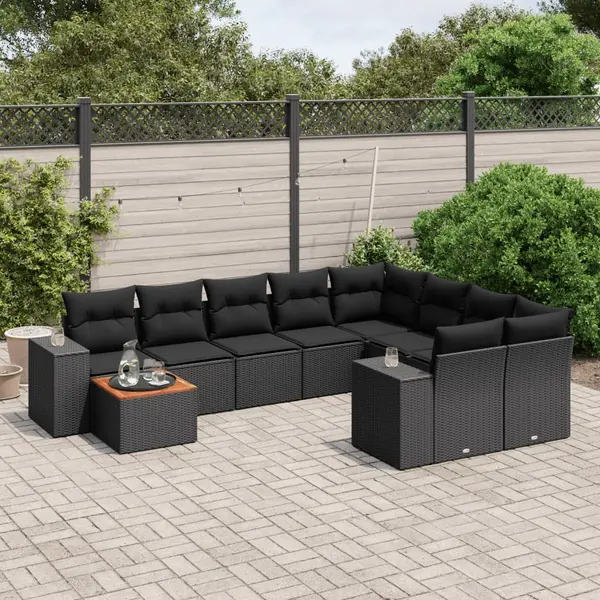 Gossi set canapele de gradina cu perne, 10 piese, negru, poliratan