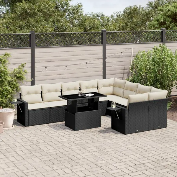 Gossi set canapele de gradina cu perne, 10 piese, negru, poliratan