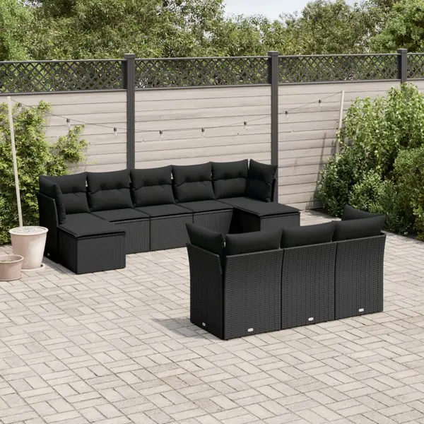 Gossi set canapele de gradina cu perne, 10 piese, negru, poliratan