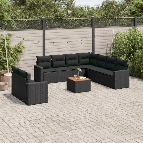Gossi set canapele de gradina cu perne, 10 piese, negru, poliratan