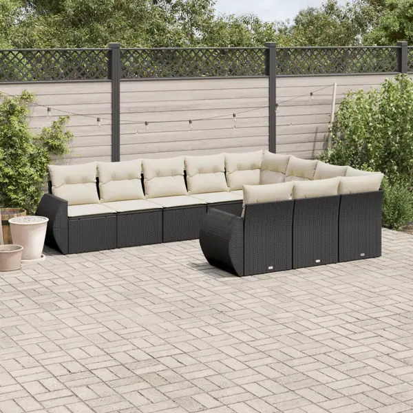 Gossi set canapele de gradina cu perne, 10 piese, negru, poliratan