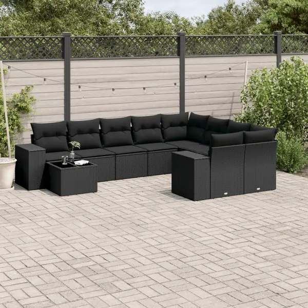 Gossi set canapele de gradina cu perne, 10 piese, negru, poliratan