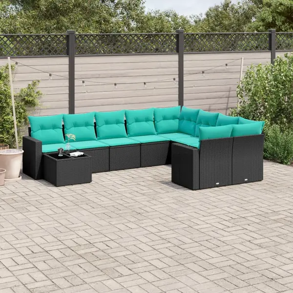 Gossi set canapele de gradina cu perne, 10 piese, negru, poliratan