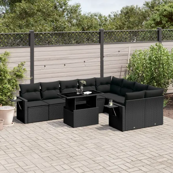 Gossi set canapele de gradina cu perne, 10 piese, negru, poliratan