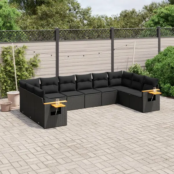 Gossi set canapele de gradina cu perne, 10 piese, negru, poliratan