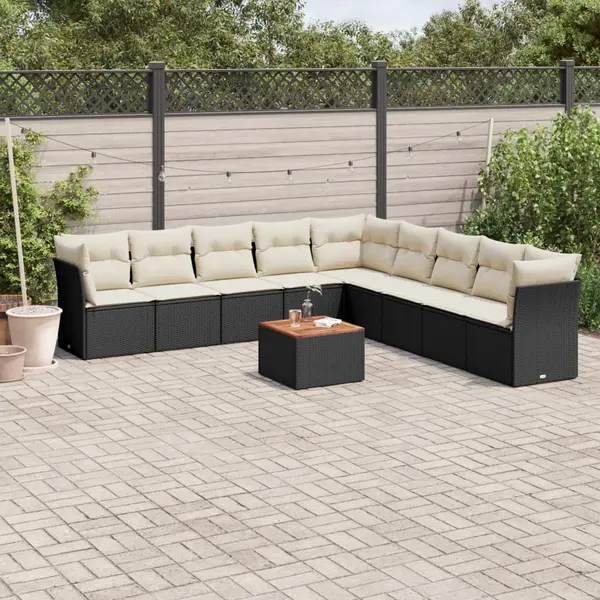 Gossi set canapele de gradina cu perne, 10 piese, negru, poliratan