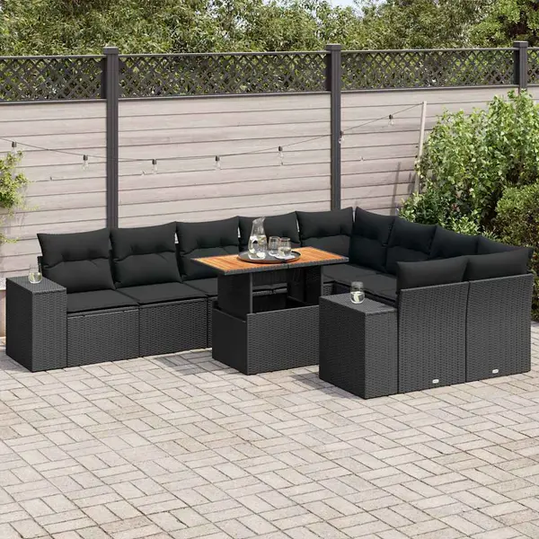 Gossi set canapele de gradina cu perne, 10 piese, negru, poliratan