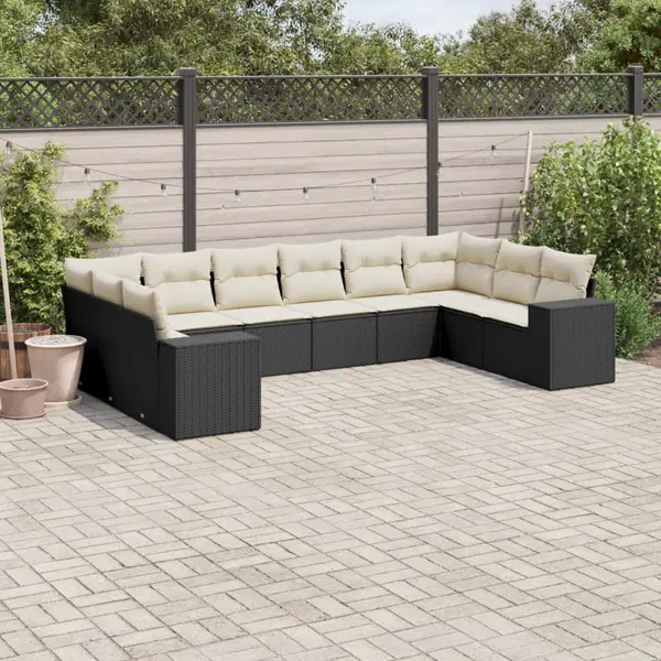 Gossi set canapele de gradina cu perne, 10 piese, negru, poliratan