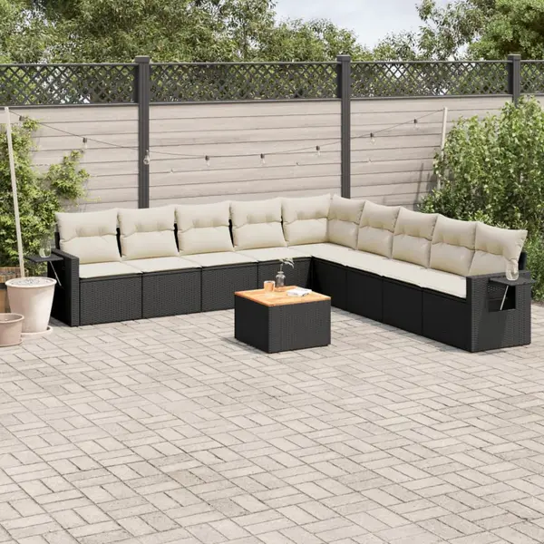 Gossi set canapele de gradina cu perne, 10 piese, negru, poliratan