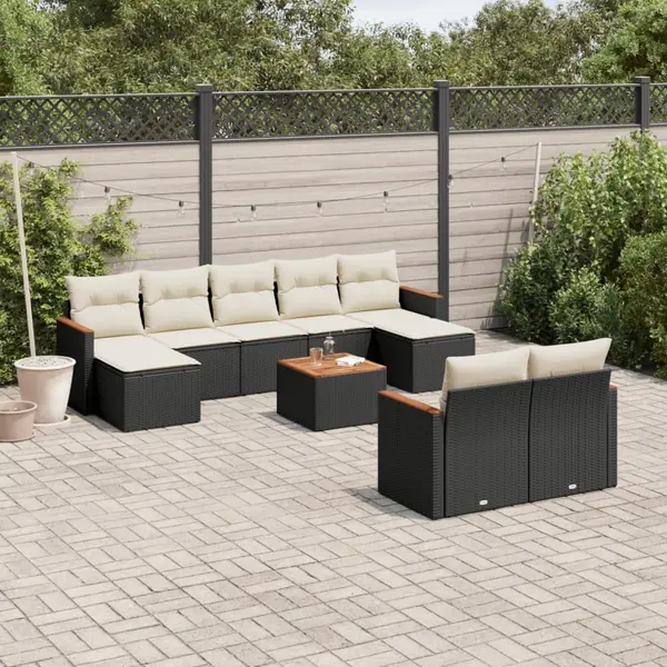 Gossi set canapele de gradina cu perne, 10 piese, negru, poliratan