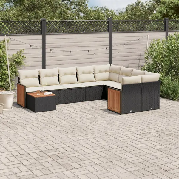 Gossi set canapele de gradina cu perne, 10 piese, negru, poliratan